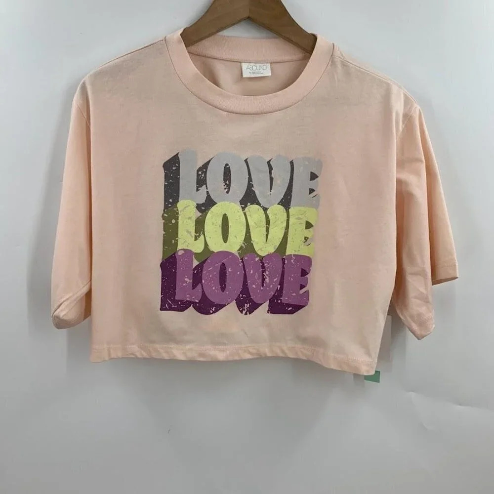 Abound Women's Triple Love Cropped Short Sleeve‎ T Shirt in Pink Creole SZ M NWT